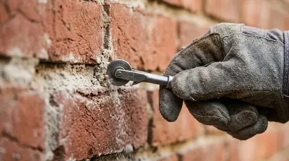 Mortar joint tooled on brick steps