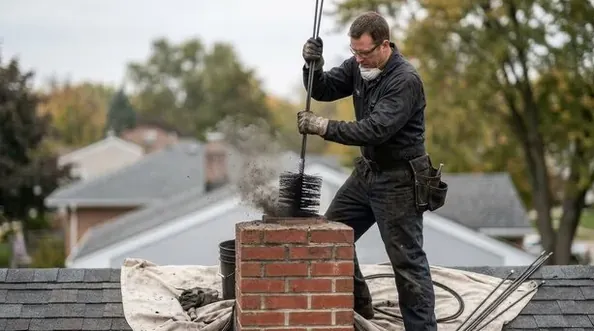 Chimney swept from the roof as soot rises